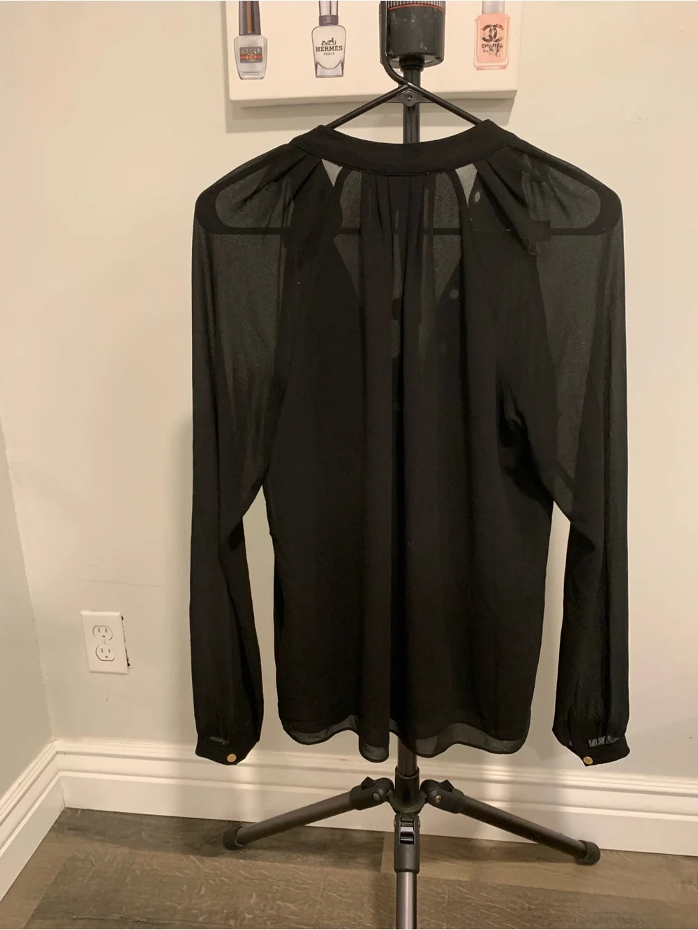 Michael Kors Black Sheer Grommet-Detail Long Sleeve Top - GB013